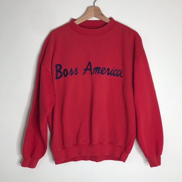 Vintage boss America red pullover unisex sweater size medium - Picture 1 of 10